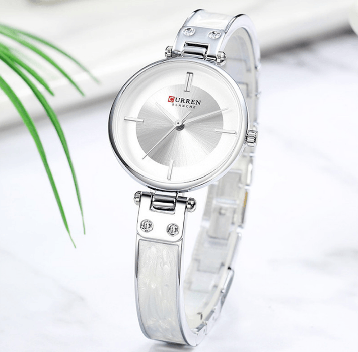 Womens elegant stainless steel watch with ceramic marble bracelet, Stevvex, silver dial on Tampa Home & Garden Store