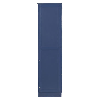 Blue Pine Cabinet With Glass Doors And Drawers