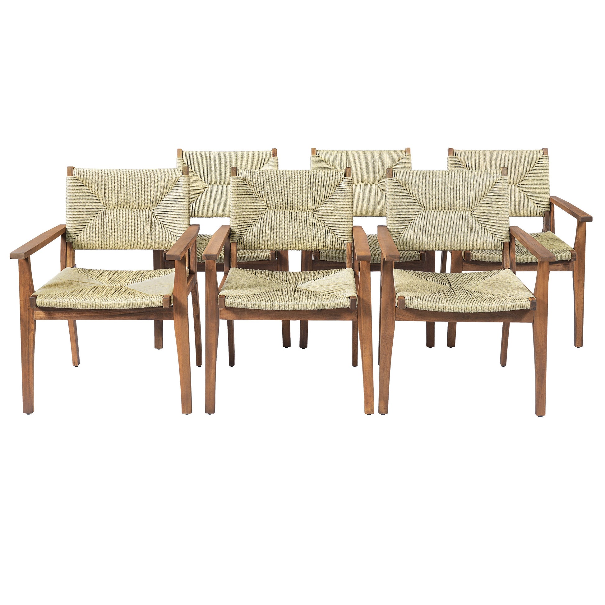 Outdoor dining chairs set of six with acacia wood frames and wicker seats by HouseOfZazla on Tampa Home & Garden Store