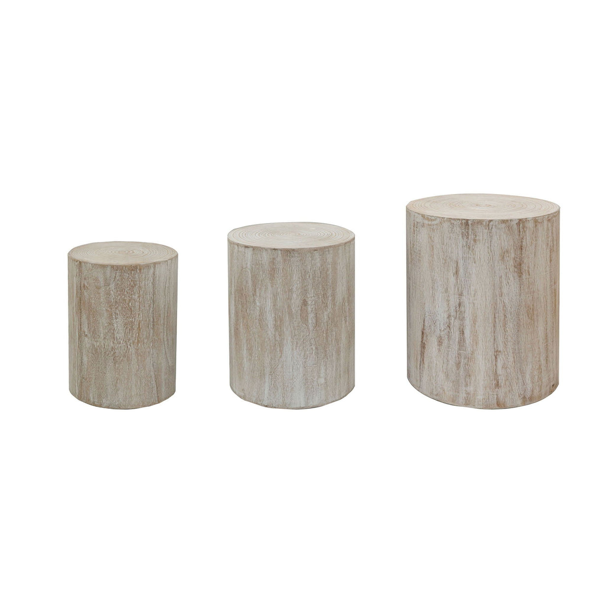 Cylinder Nesting Tables set of 3 in light wood grain engineered wood construction on Tampa Home & Garden Store