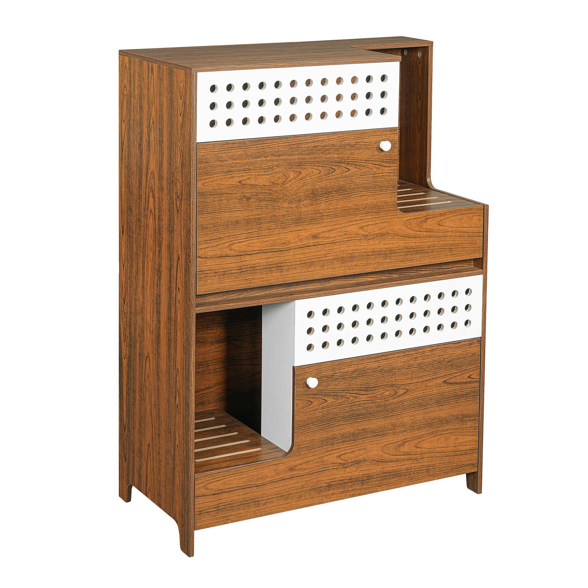 Modern 2-in-1 Cat Furniture side table walnut finish and white perforated panel HouseOfZazla on Tampa Home & Garden Store