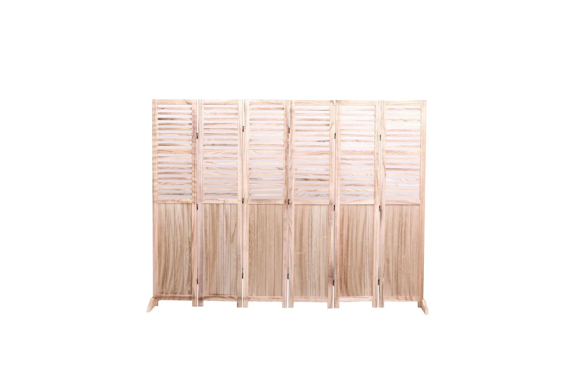 Six-panel folding room divider in light wood with slatted tops Unique Piece Furniture on Tampa Home & Garden Store