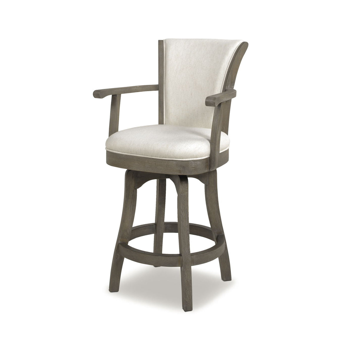 Swivel counter-height bar stool with high backrest, gray hardwood frame, cream seat on Tampa Home & Garden Store
