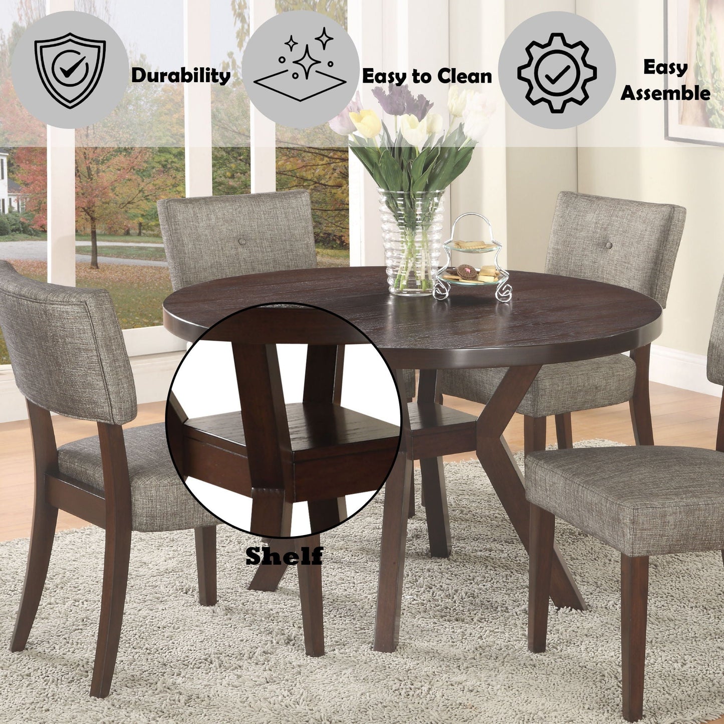 Drake 5 Piece Dining Room Set Espresso Gray by HouseOfZazla round table and four chairs on Tampa Home & Garden Store