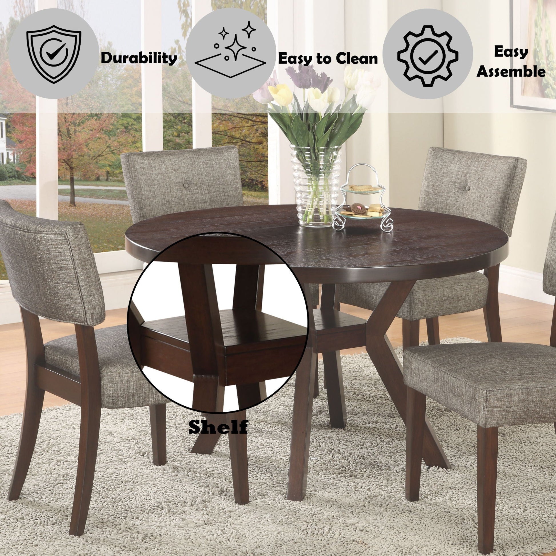 Drake 5 Piece Dining Room Set Espresso Gray by HouseOfZazla round table and four chairs on Tampa Home & Garden Store