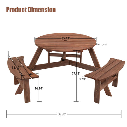 Six Person Outdoor Wooden Picnic Table for Patio