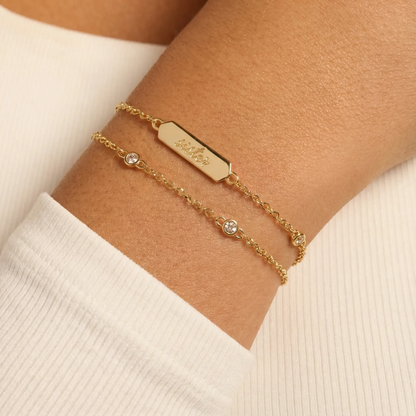 Sister Infinity Chain Double Strand Bracelet by Alex and Ani, gold-tone with engraved plate on Tampa Home & Garden Store