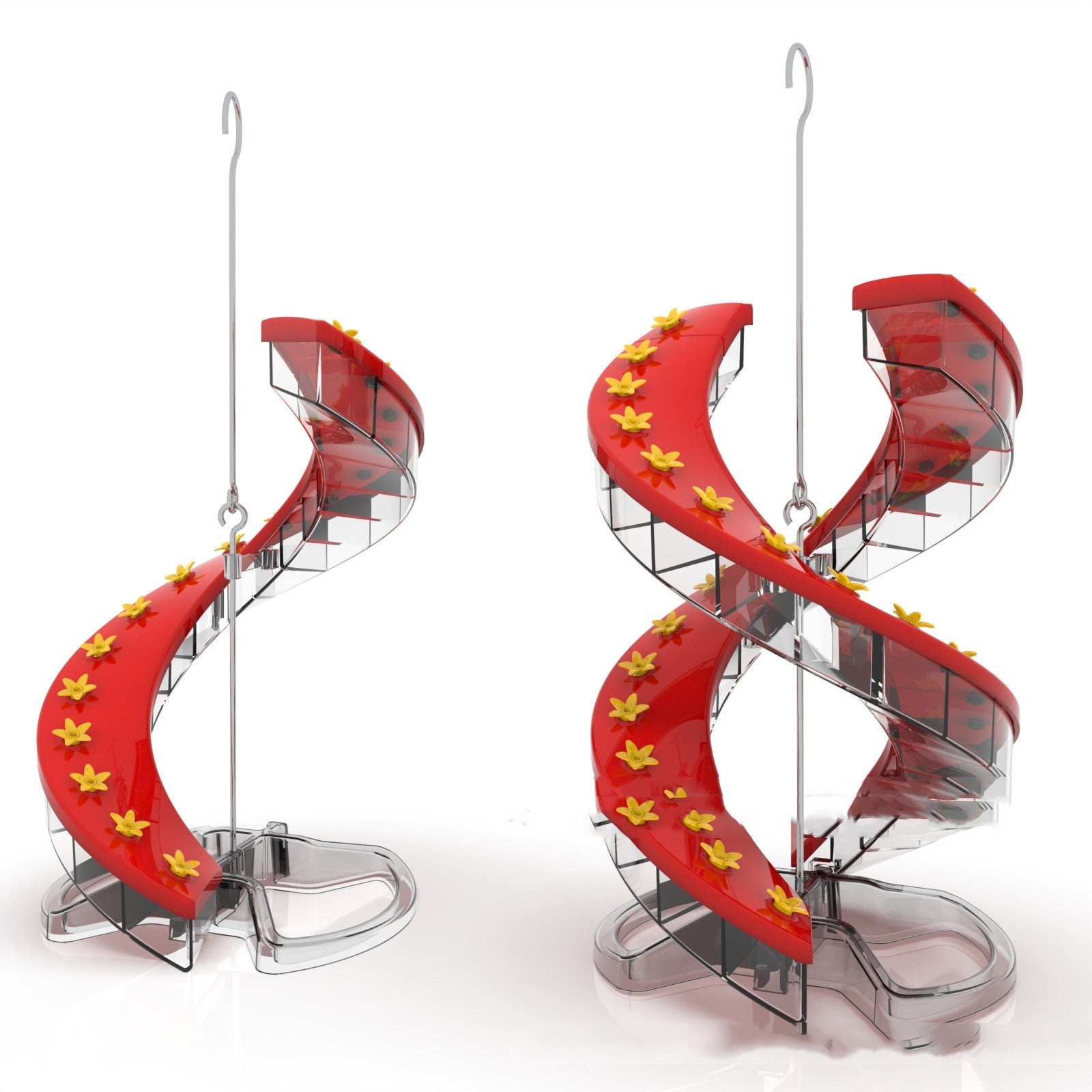 Climbing Ladder Spiral Hummingbird Feeder, red spiral with yellow flowers, 2 units on Tampa Home & Garden Store
