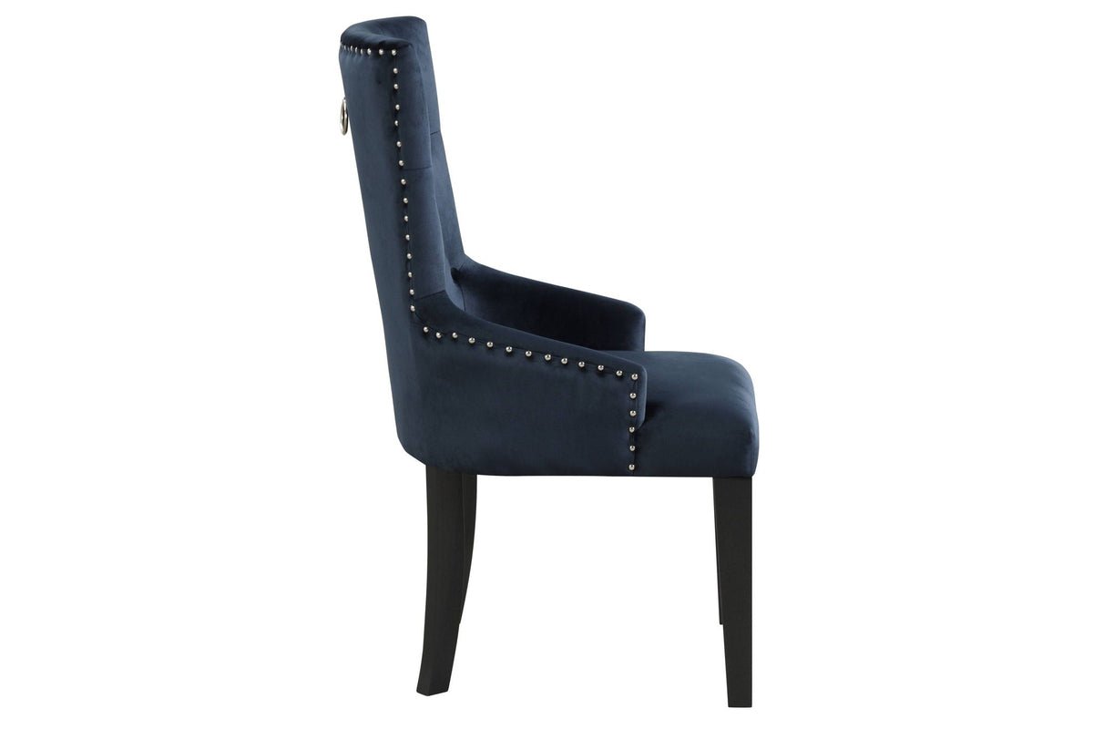 Varian II dark navy velvet side chair with tufted backrest and nailhead trim, black legs on Tampa Home & Garden Store