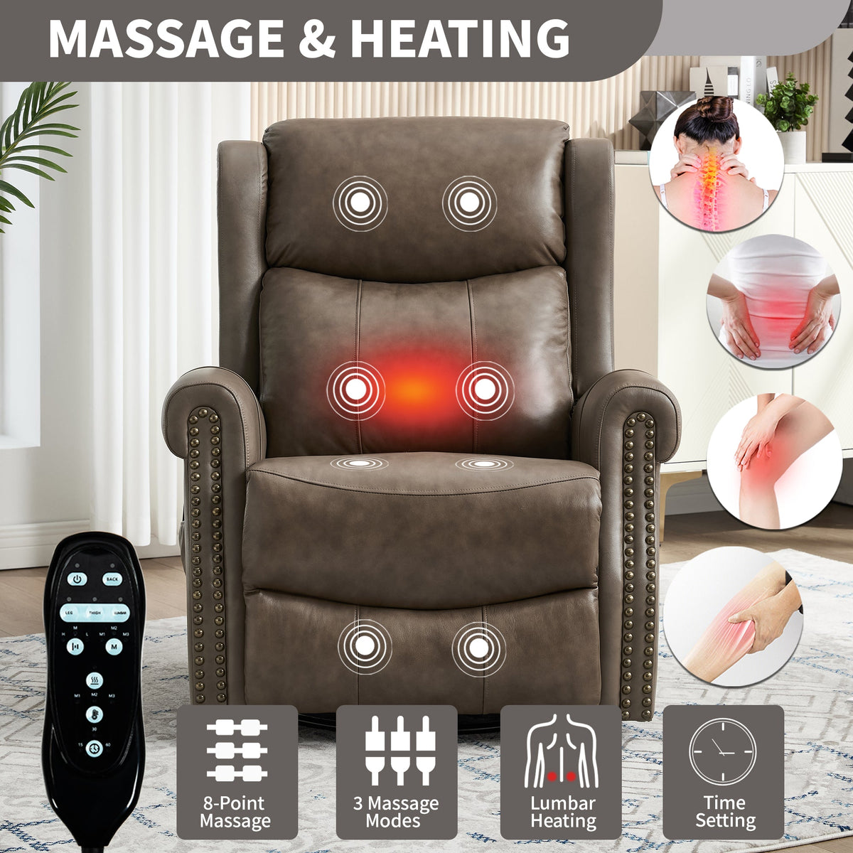 Heat Massage Manual Recliner Chair by HouseOfZazla in brown leather on Tampa Home & Garden Store