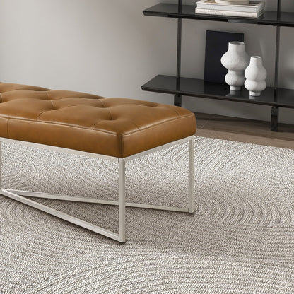 Harper Bench tan tufted upholstered bench with metal legs on Tampa Home & Garden Store