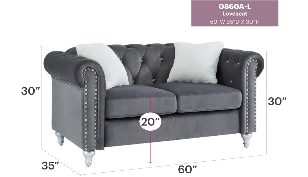 Contemporary Loveseat Jeweled Tufted Design gray velvet nailhead trim HouseOfZazla on Tampa Home & Garden Store