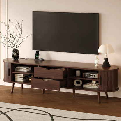 TV stand dark brown with tambour doors and drawers, built-in outlets for a 70-inch TV on Tampa Home & Garden Store