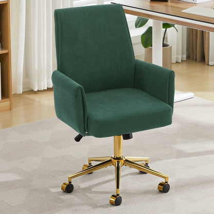 Ergonomic mid-back swivel chair in green fabric with gold base by Unique Piece Furniture on Tampa Home & Garden Store