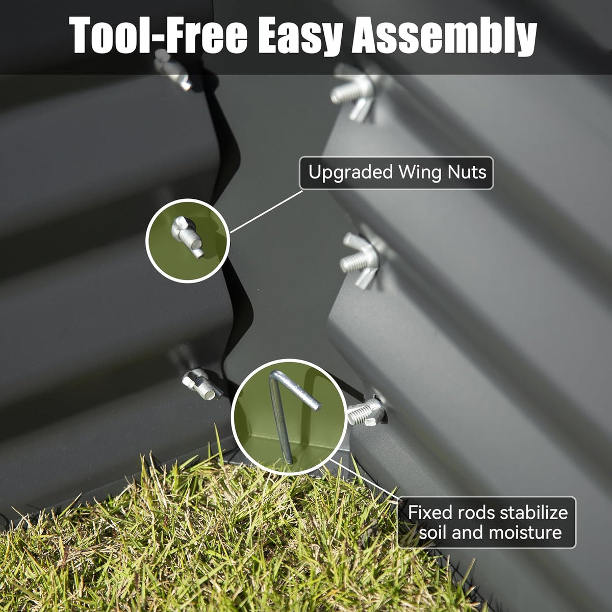 8×4×1.5 ft galvanized raised garden bed dark gray with support rods and upgraded wing nuts on Tampa Home & Garden Store