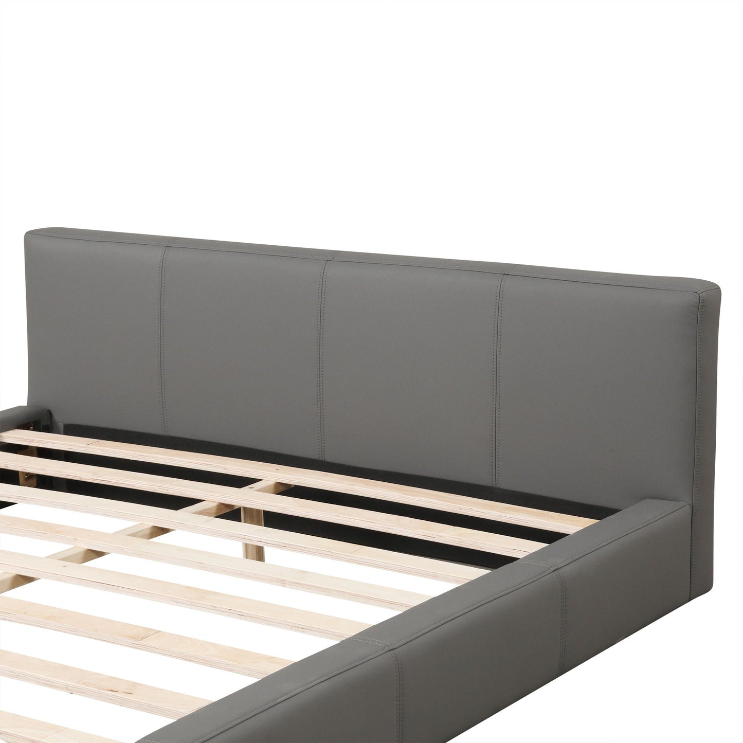 Stylish Upholstered Bed With Birch Wood Frame gray headboard and birch wood slat base on Tampa Home & Garden Store