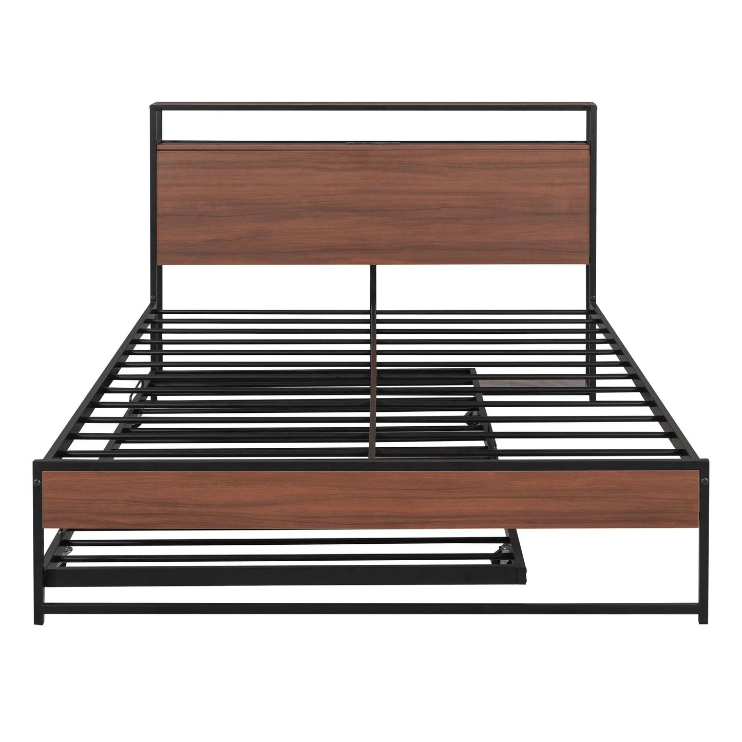 Platform Bed Frame With Trundle and USB Ports