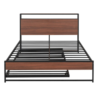 Platform Bed Frame With Trundle and USB Ports