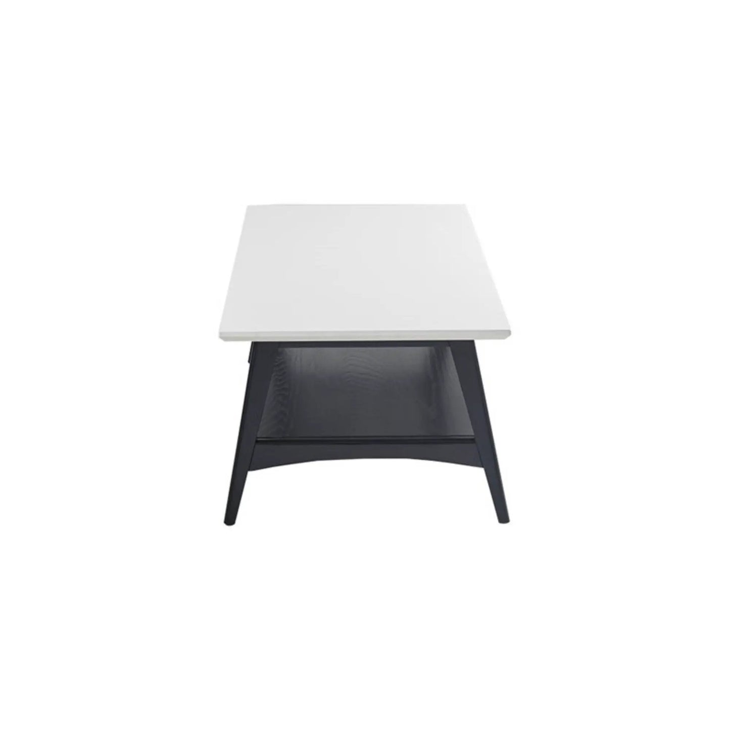 Modern coffee table with white top and black angled base on Tampa Home & Garden Store