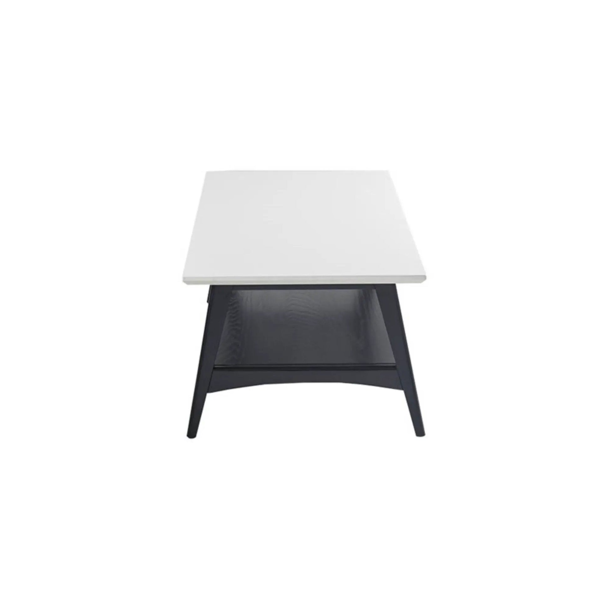 Modern coffee table with white top and black angled base on Tampa Home & Garden Store