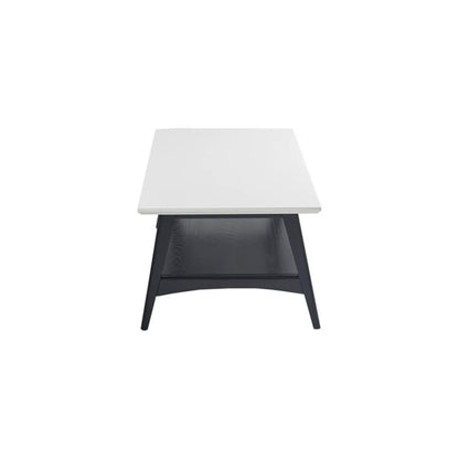 Modern coffee table with white top and black angled base on Tampa Home & Garden Store