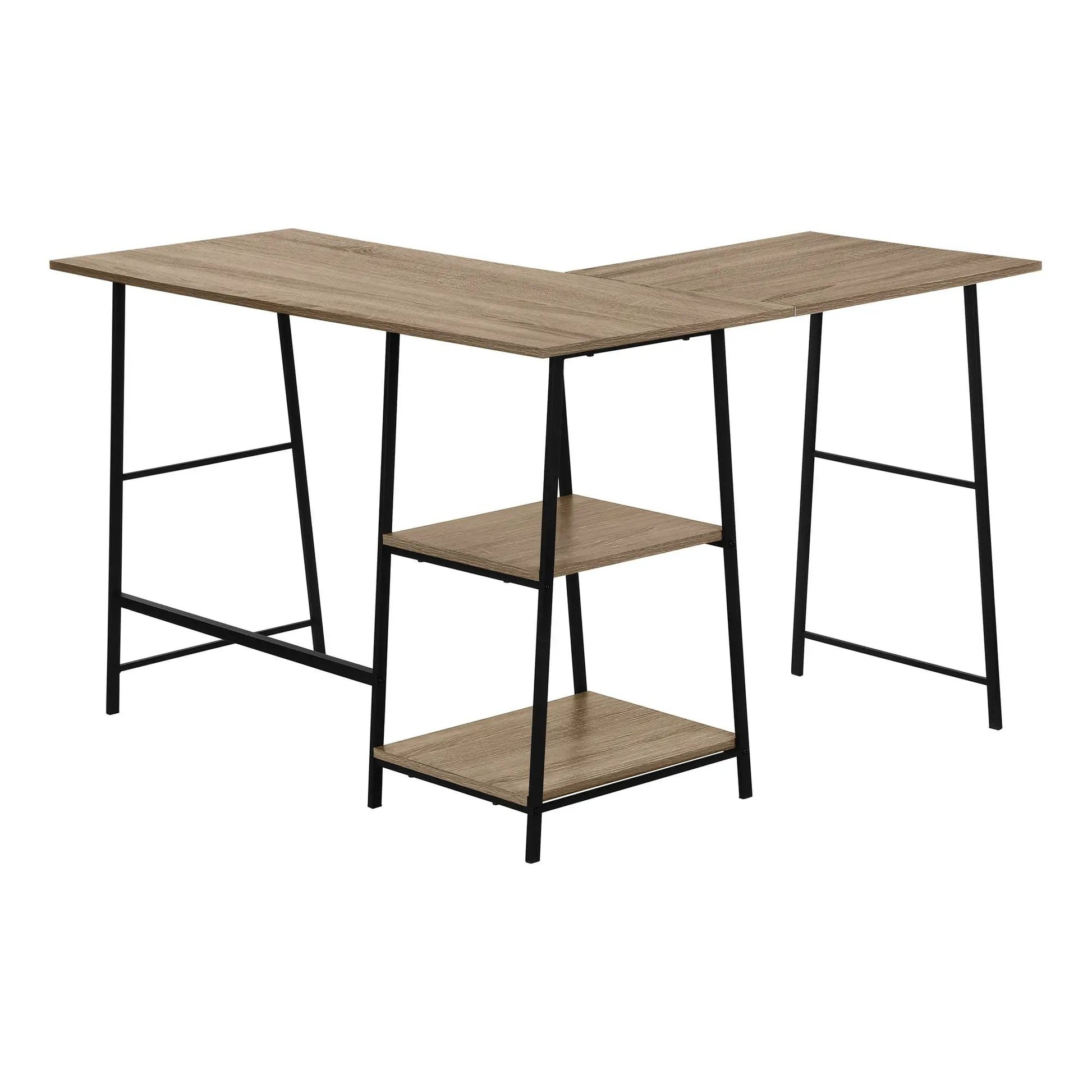 Corner L-shaped desk in light oak with black metal legs and lower shelf by Unique Piece Furniture on Tampa Home & Garden Store