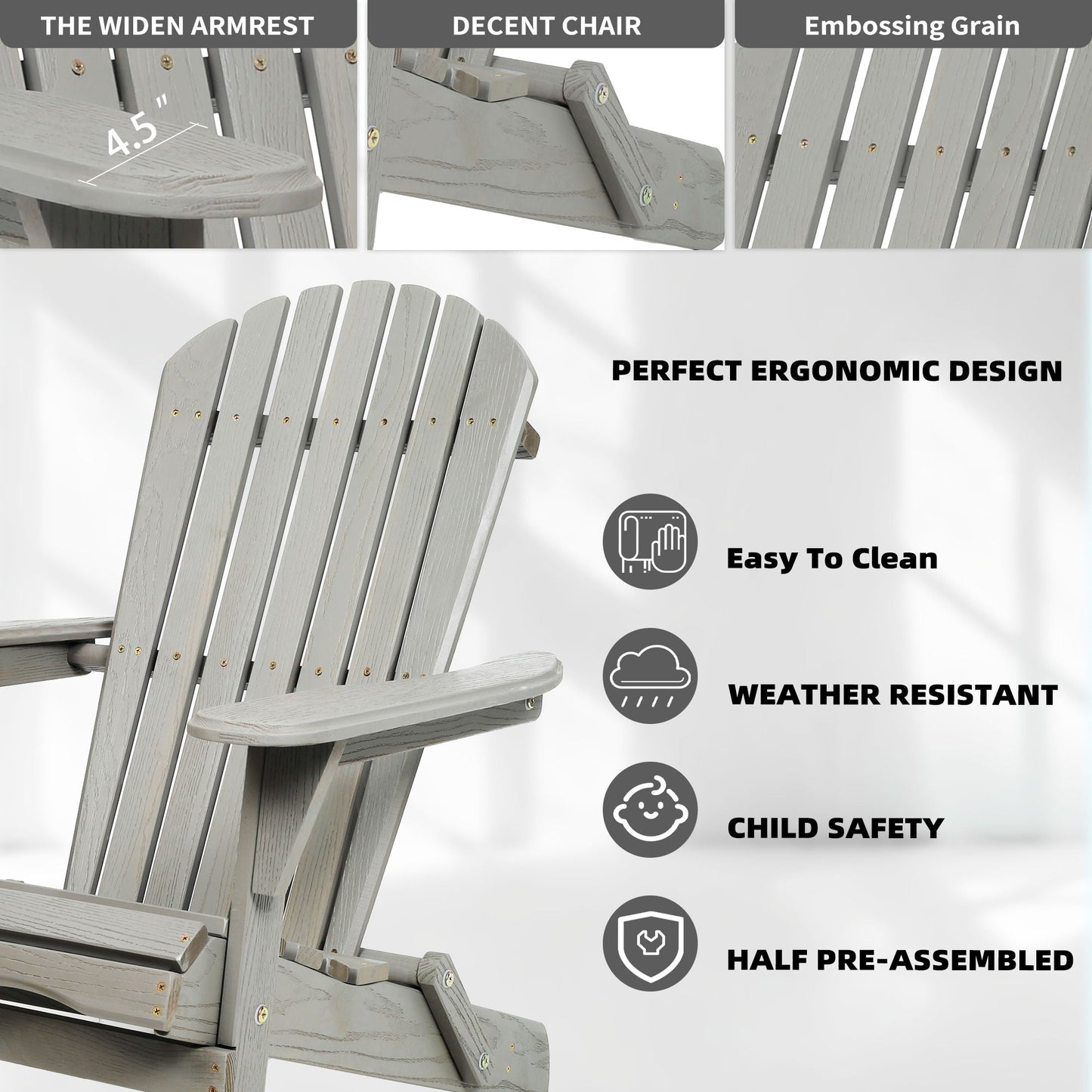 Set of Two Wooden Folding Adirondack Chairs
