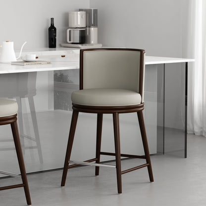Evalyn counter height stool by HouseOfZazla, cream upholstered seat with dark brown wood legs on Tampa Home & Garden Store