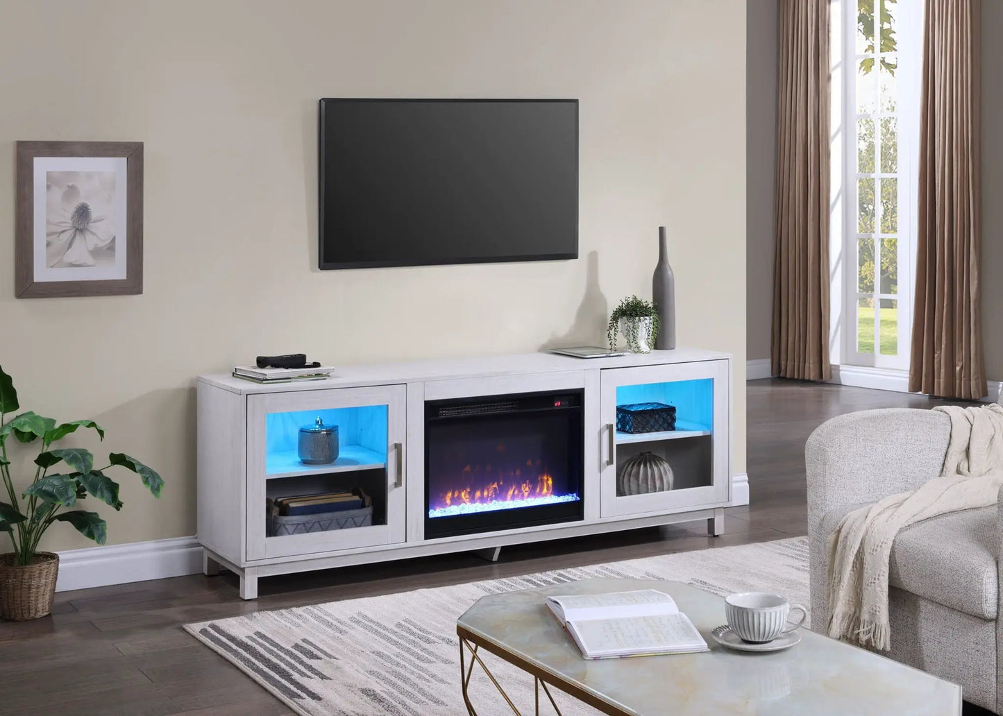Summit TV Console with Fireplace White Walnut