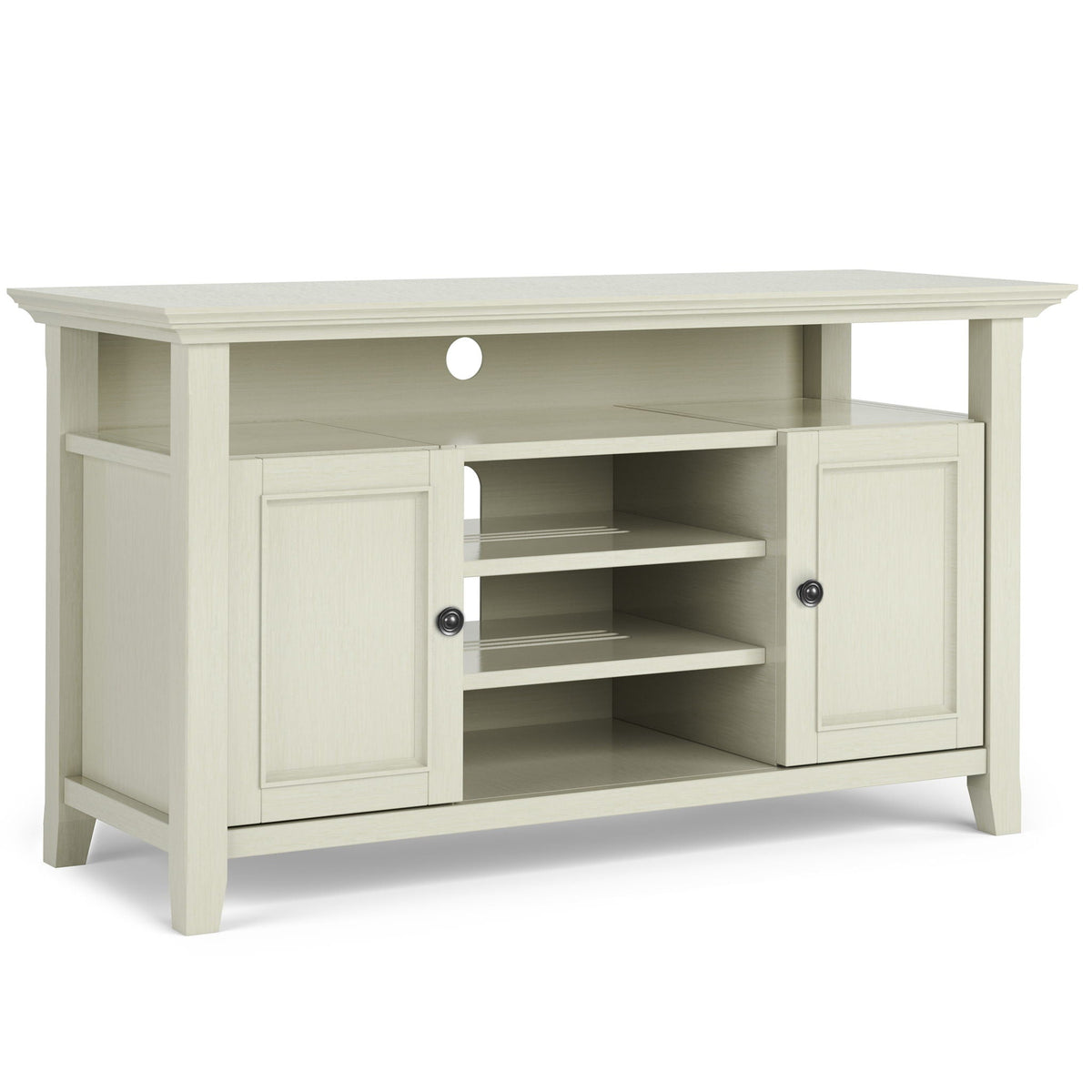 Solid Wood TV Stand with Adjustable Shelves, cream finish, cabinet doors and open shelf on Tampa Home & Garden Store
