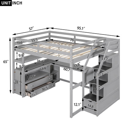 Loft bed with desk, shelves, 2 drawers and storage staircase in gray by HouseOfZazla on Tampa Home & Garden Store