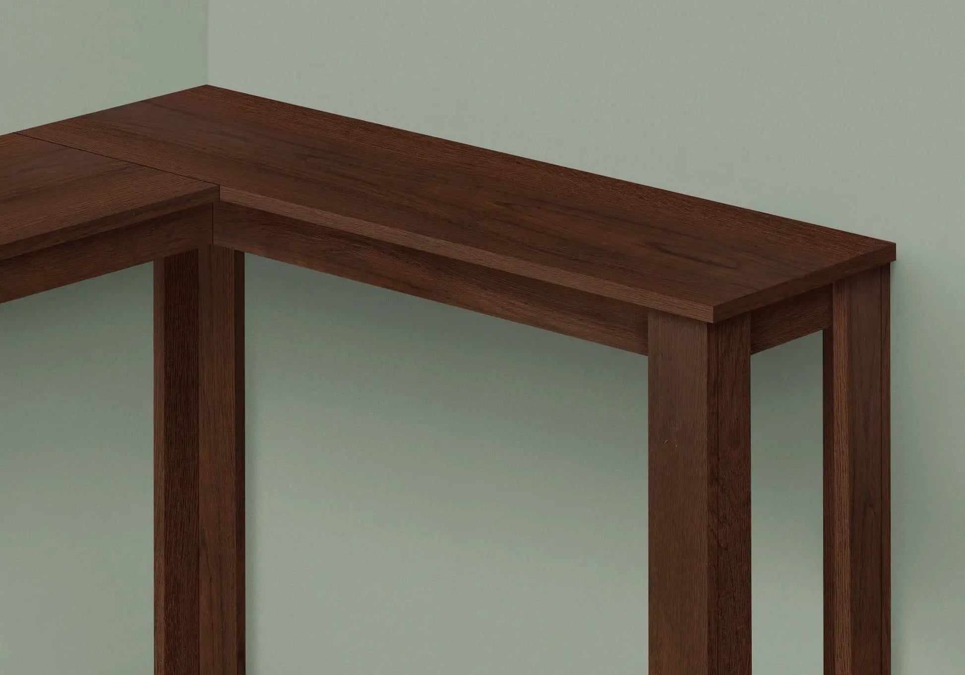 Corner Accent Console Table in cherry wood finish with an L-shaped top and square legs on Tampa Home & Garden Store