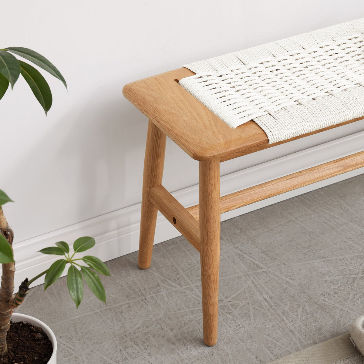 Natural oak wood dining bench with handwoven white cane seat by HouseOfZazla on Tampa Home & Garden Store