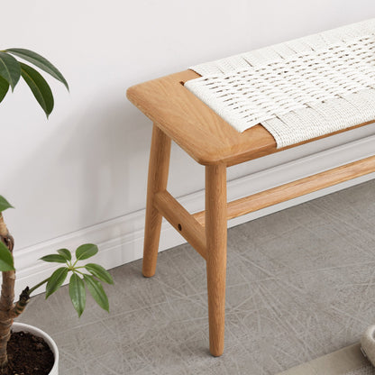 Natural oak wood dining bench with handwoven white cane seat by HouseOfZazla on Tampa Home & Garden Store