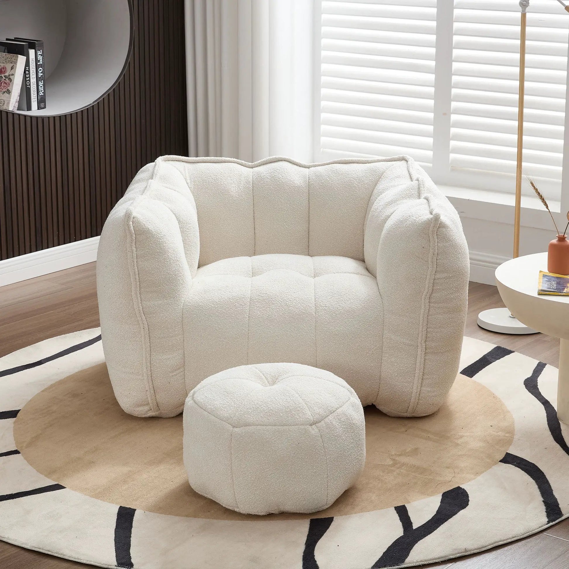 Soft bean bag chair with high resilient foam and matching ottoman in cream by Unique Piece on Tampa Home & Garden Store