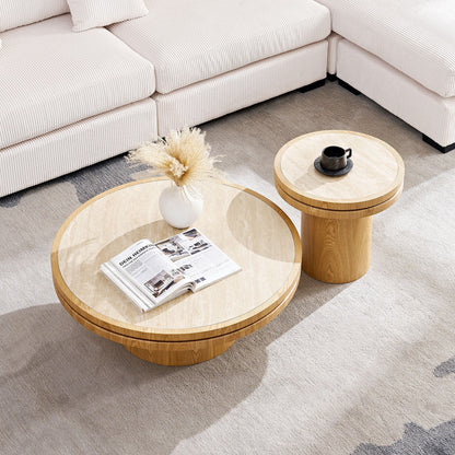 Two 35.43in round coffee tables with sintered stone tops in light wood by HouseOfZazla on Tampa Home & Garden Store