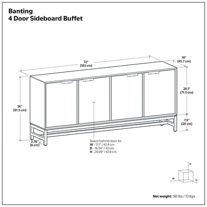 Banting 4-Door Sideboard Buffet solid rubberwood and metal frame on Tampa Home & Garden Store
