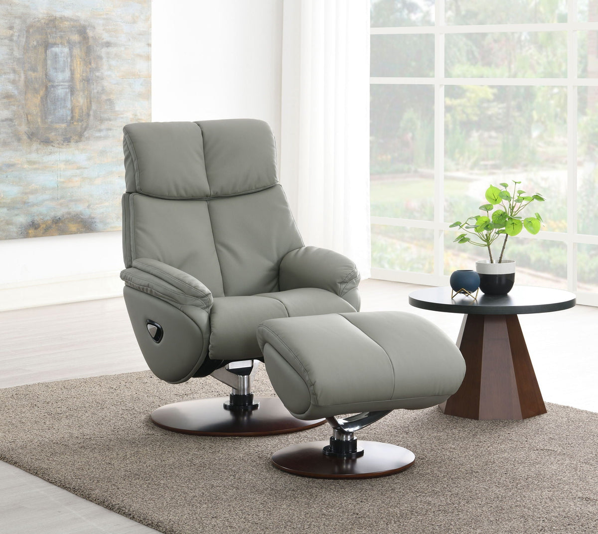 Kandoro top grain leather reclining chair & ottoman, gray, swivel 2-piece set on Tampa Home & Garden Store