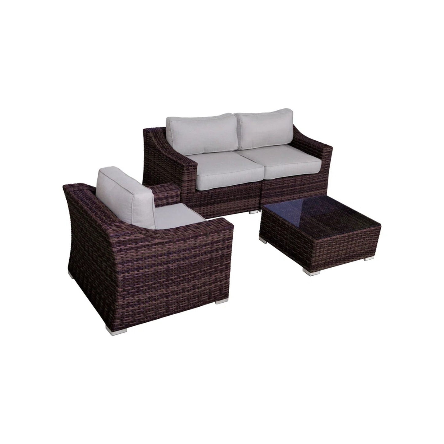 Outdoor Wicker Set With Glass Table And Cushions