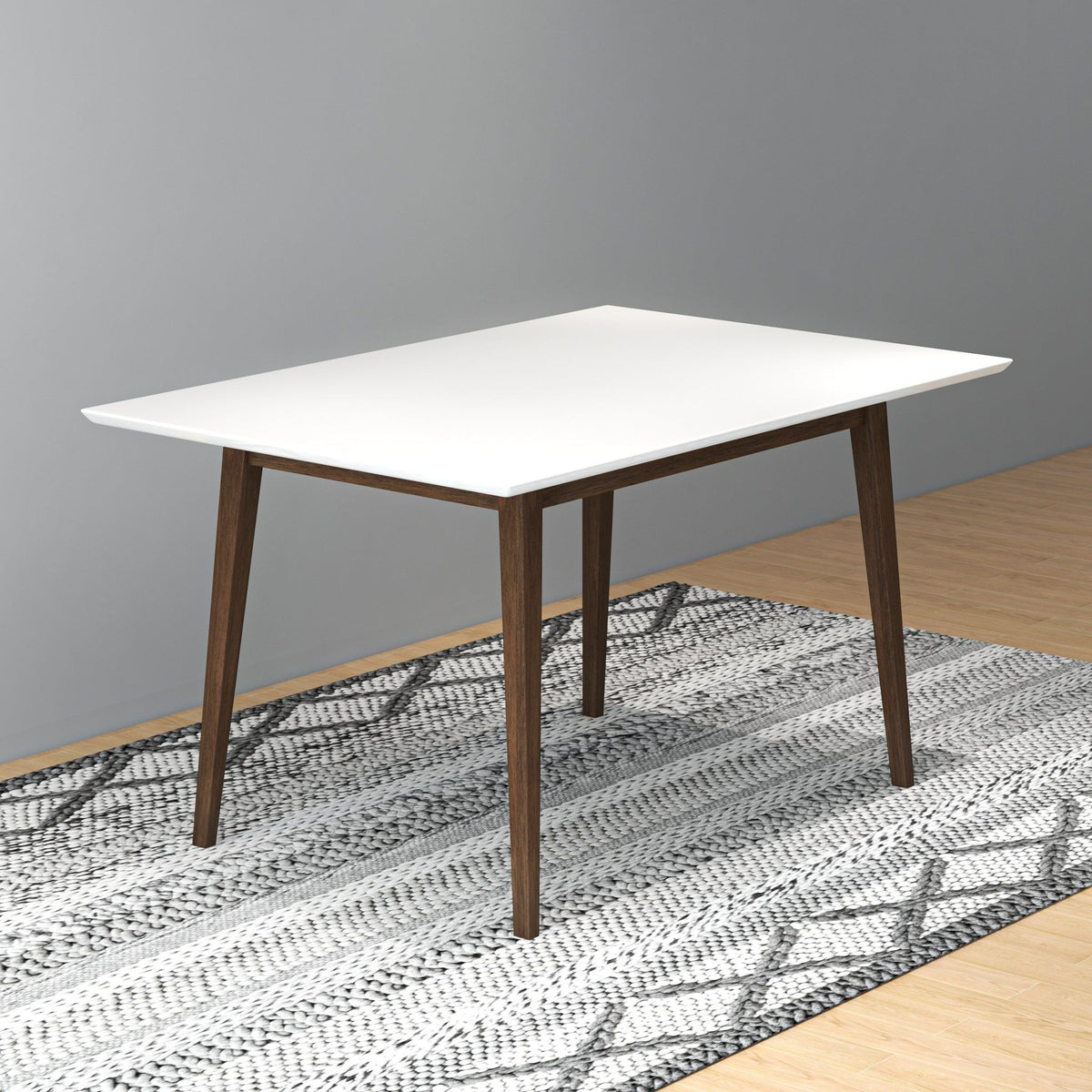 Levi modern rectangular dining table by HouseOfZazla with white top and dark wood legs on Tampa Home & Garden Store
