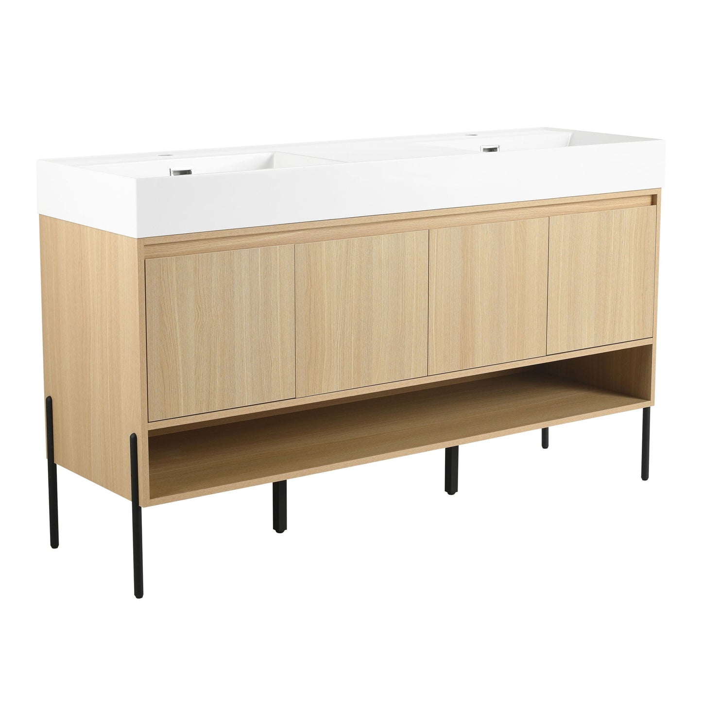 Modern bathroom vanity combo with white resin sink and light oak storage cabinet by HouseOfZazla on Tampa Home & Garden Store