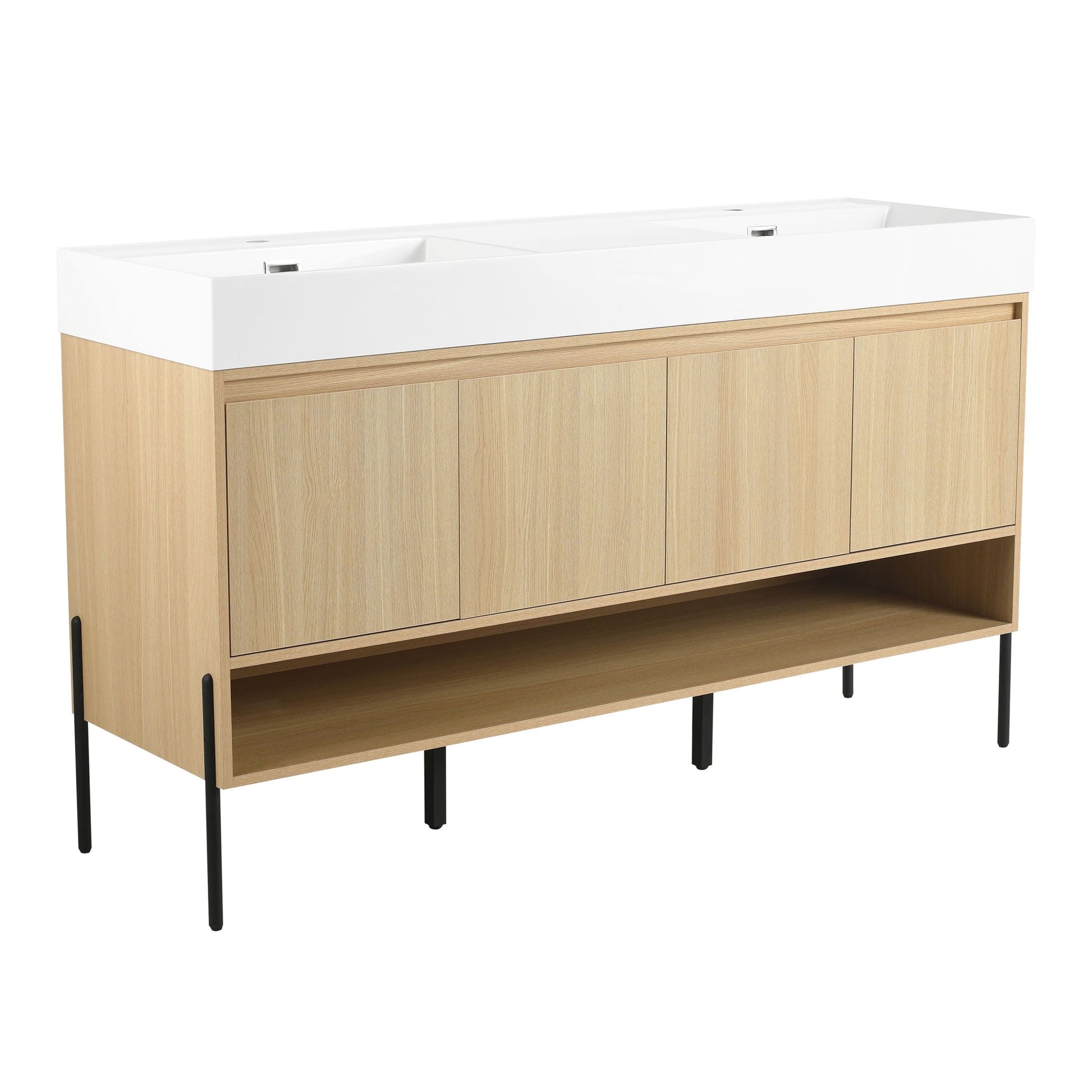 Modern bathroom vanity combo with white resin sink and light oak storage cabinet by HouseOfZazla on Tampa Home & Garden Store