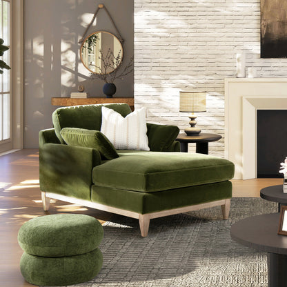 Olive green modern farmhouse chaise lounge chair by HouseOfZazla with rubberwood base on Tampa Home & Garden Store