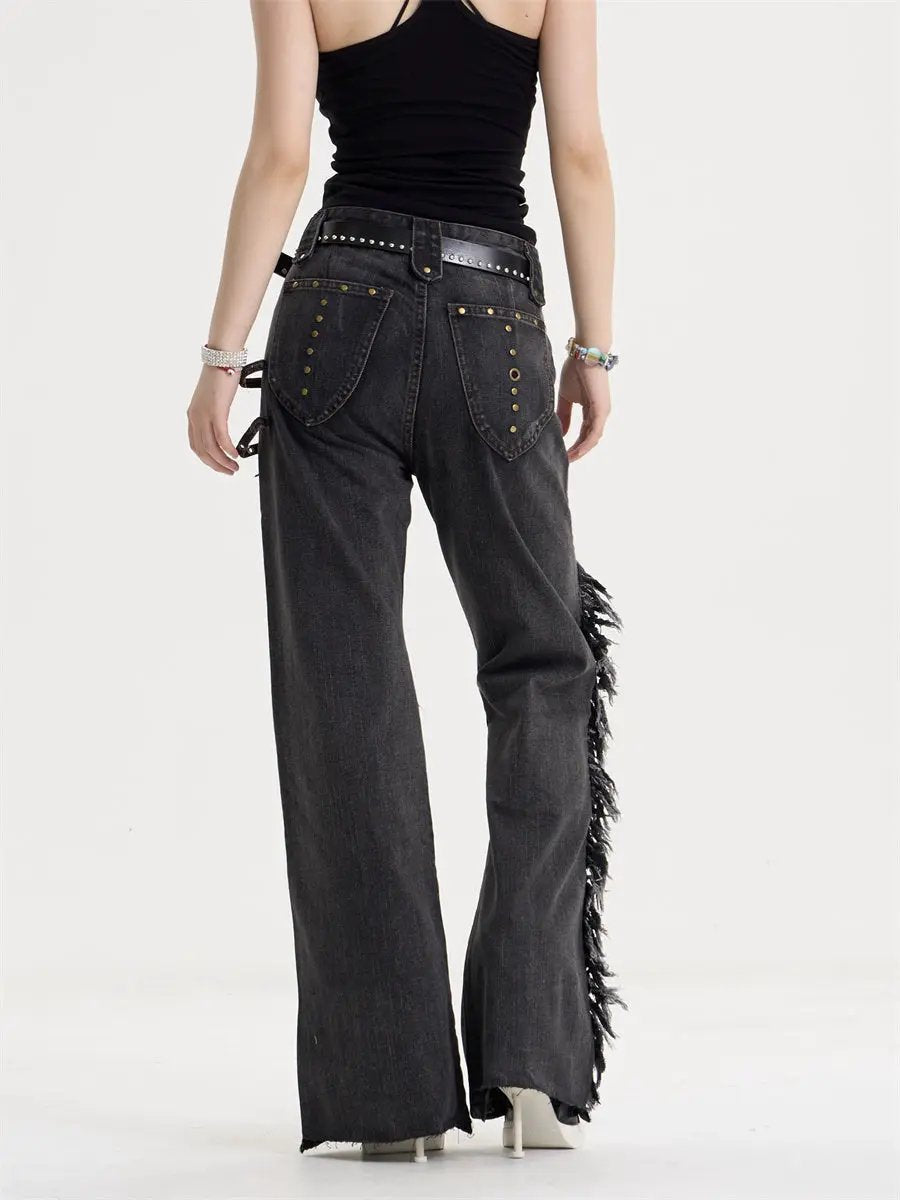 Women's Tassel Patch Jeans dark denim with studded back pockets by FLIPSTYLEZLLC on Tampa Home & Garden Store