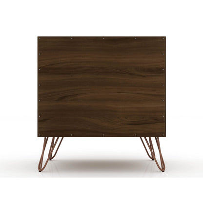 Rockefeller nightstand with 1 drawer, dark wood veneer and splayed metal legs on Tampa Home & Garden Store