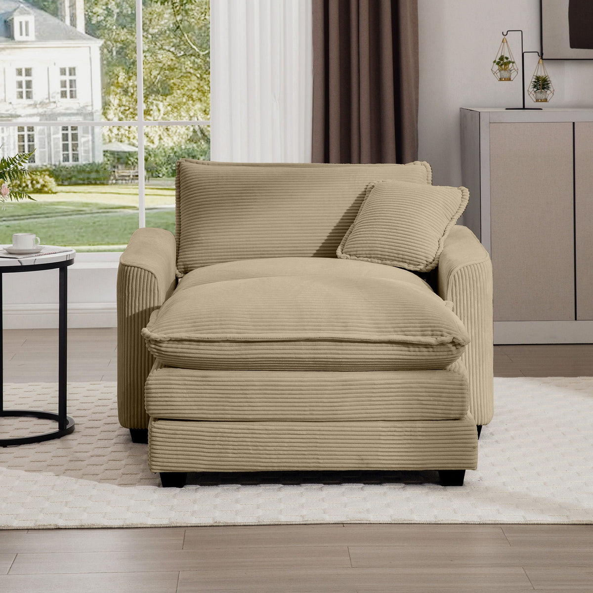 Classic Modern Deep Seat Chair and Footstool Set