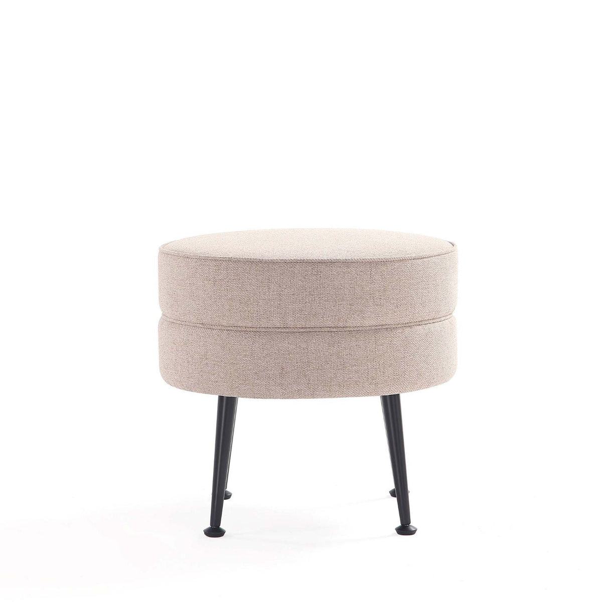 Bailey Accent Ottoman beige boucle round with black metal legs HouseOfZazla on Tampa Home & Garden Store