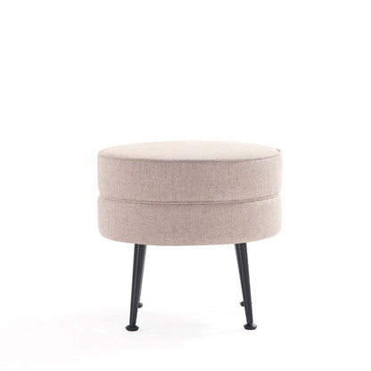 Bailey Accent Ottoman beige boucle round with black metal legs HouseOfZazla on Tampa Home & Garden Store