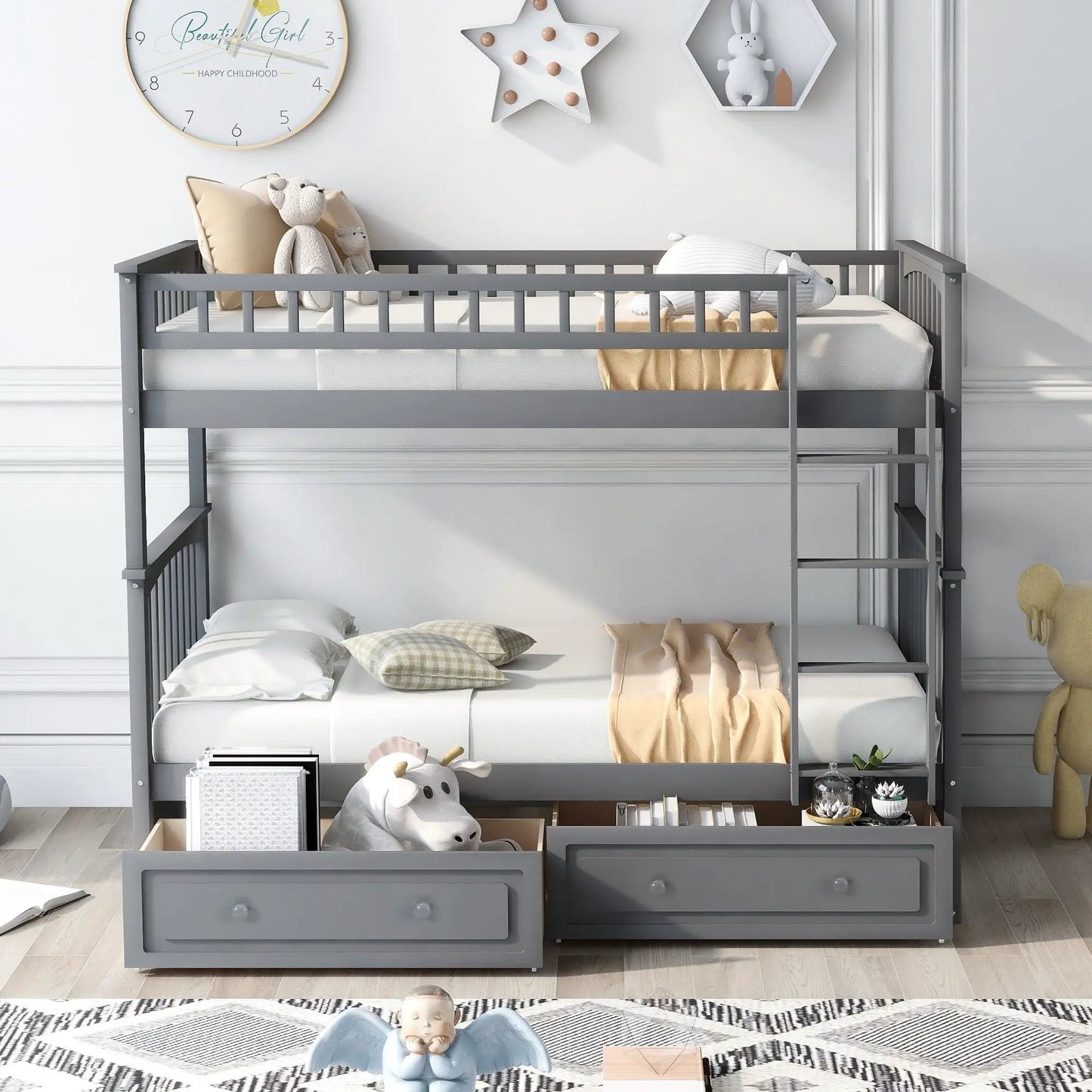 Twin Over Twin Bunk Bed With Drawers, Convertible Beds in gray by Unique Piece Furniture on Tampa Home & Garden Store