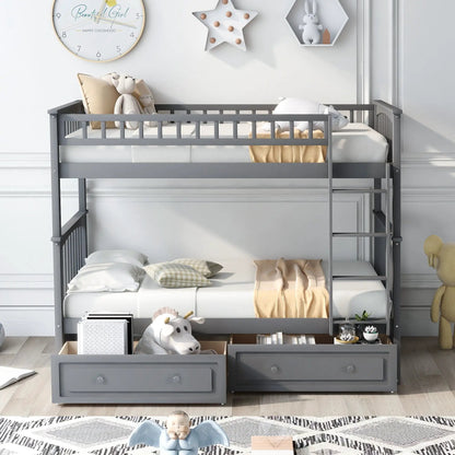 Twin Over Twin Bunk Bed With Drawers, Convertible Beds in gray by Unique Piece Furniture on Tampa Home & Garden Store